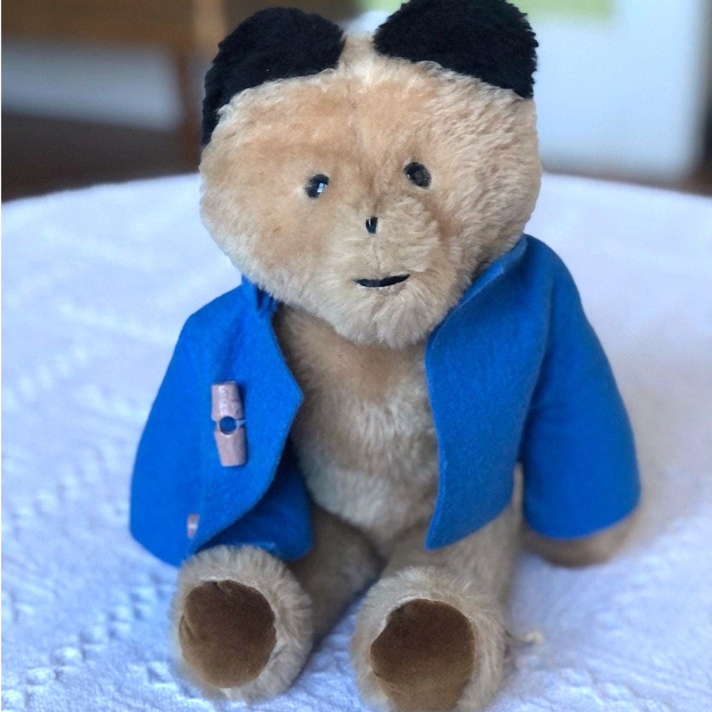 VTG 70s Eden Paddington Bear Plush Stuffed Animal Blue Coat 14" Cottage Nursery